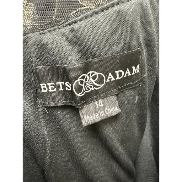 Betsy & Adam Size 14 Black Gold Floral-Embroidered Mesh 3/4-Sleeve Gown Dress - Picture 7 of 9